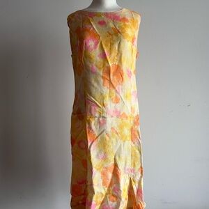 Kayser Sleeveless Yellow Floral Midi Dress with Pink & Orange Accents